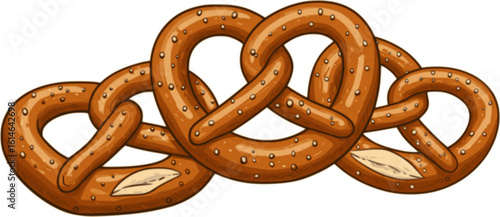 Vector illustration of three salted pretzels in a fun, hand-drawn style. Ideal for food, snack, bakery, Oktoberfest, and culinary-themed design projects. High-resolution PNG on transparent background