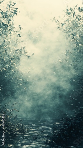 Walking on a Foggy Path Through the Woods with Soft Light