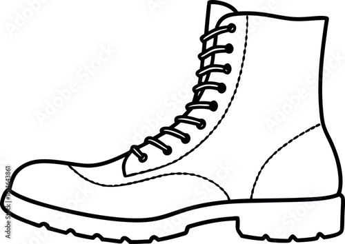 army combat boots outline vector, combat boot coloring book page