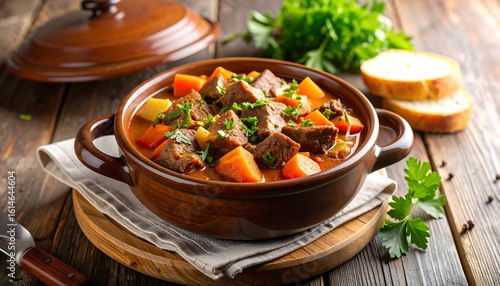 Hearty beef stew in a rustic bowl (1)