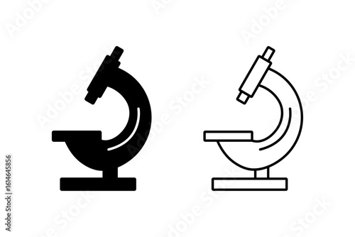 Microscope Vector Icons in Filled and Outline Style for Science and Medical Research Design