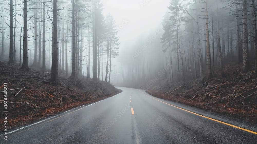 Fototapeta premium Foggy forest winding road