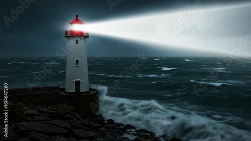 Wallpaper Mural Lighthouse beam cuts through stormy sea at night Torontodigital.ca