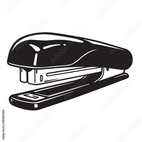 Black and white vector illustration of a classic stapler office supply tool