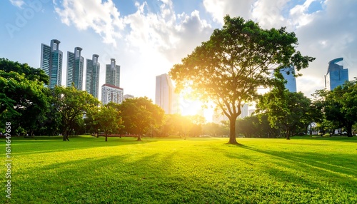 Urban park at sunset