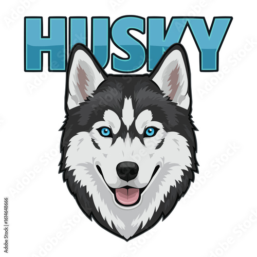 Husky Dog Smiling Face with Blue Eyes