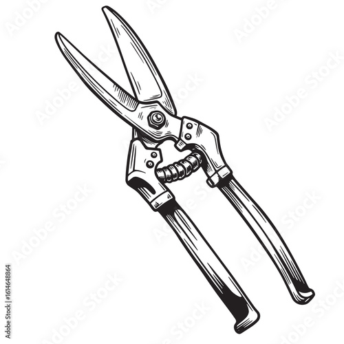 Detailed hand drawn illustration of garden shears for pruning plants and flowers