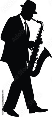 Man with saxophone silhouette, jazz musician silhouette of saxophonist