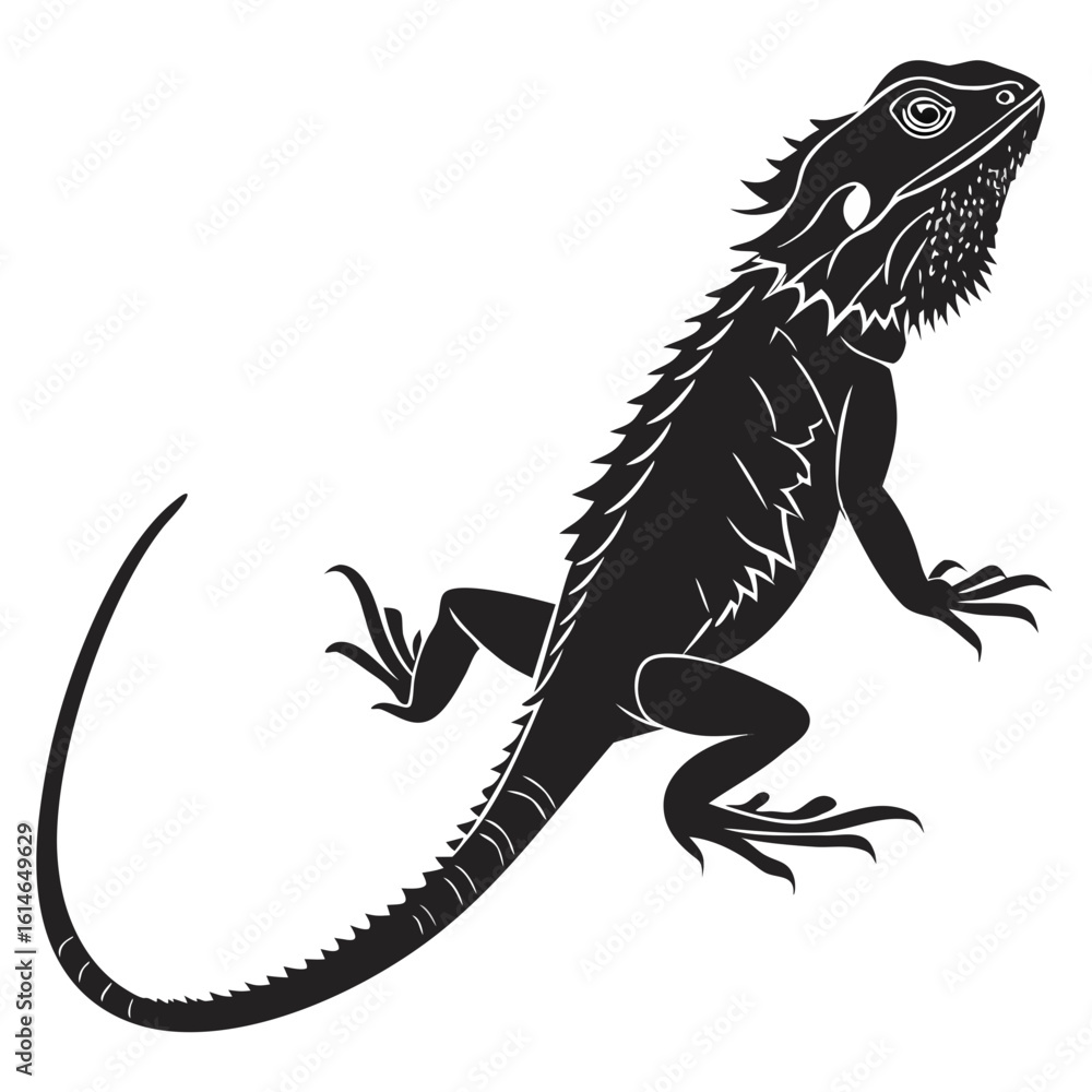Obraz premium Isolated Black Silhouette of Lizard on White Background