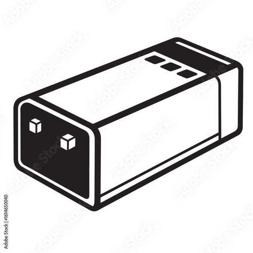 Minimalist illustration of a battery depicting power storage and electrical energy in black and white