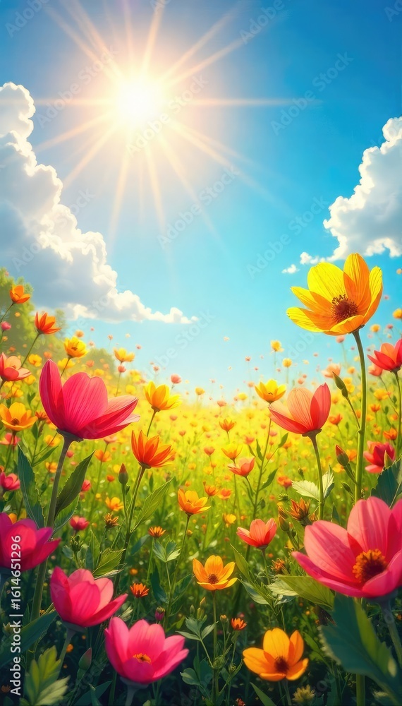 Obraz premium A vibrant, colorful depiction of happiness; sunlit scene filled with joyful, positive energy Ideal for projects related to well-being, optimism, and life's simple pleasures , motivation, delight
