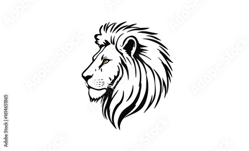 Elegant Line Art of Lion Head with Flowing Mane