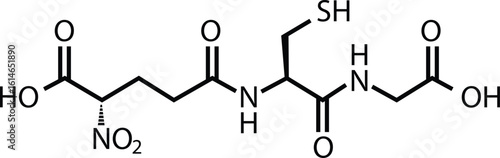 Glutathione GSH antioxidant molecule structure. Glutathione (reduced glutathione, GSH) endogenous antioxidant molecule. Skeletal formula. flat style.