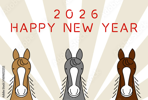 シンプルでモダンな馬のイラストを使った午年の年賀状テンプレート