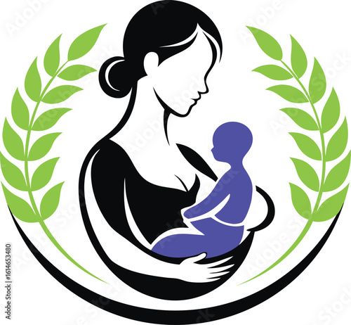 Vector Silhouette of Breastfeeding logo on transparent background
