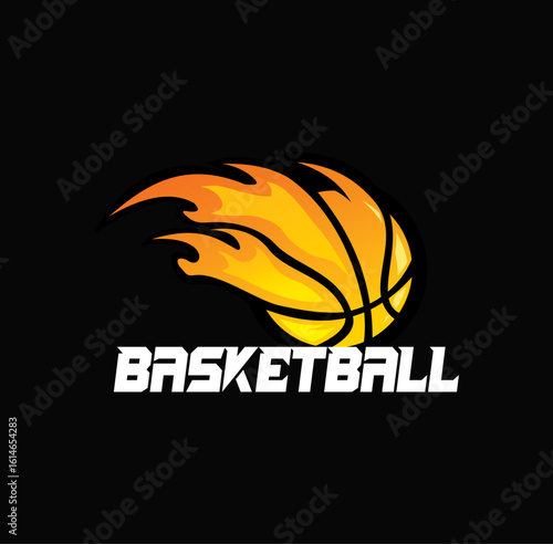  Flaming Basketball Logo with Dynamic Fire Trails Vector