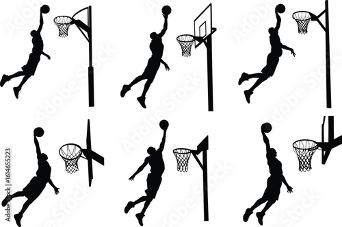 Basketball player silhouette collection in action poses