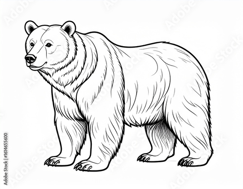 Black Outline Illustration of a Bear: Minimalist Wild Animal Silhouette in Side View with Bold Line Art Style for Nature Design, Mascot Concept, and Tattoo Inspiration on White Background