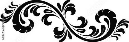 
Elegant black swirls and flourish curved scroll ornate decorative design element, Abstract Tribal Style Motifs ornament isolated on transparent background
