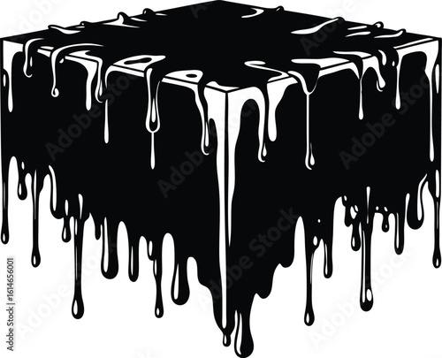 Black cube dripping liquid abstract silhouette