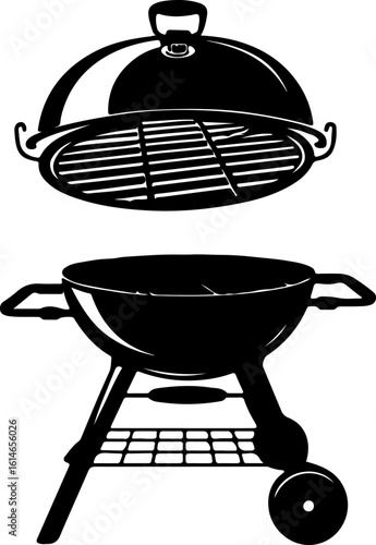 Barbecue Grill Silhouette: Detailed BBQ Icon for Summer Cookouts, Grilling Events, and Party Invites