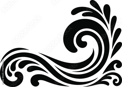 
Elegant black swirls and flourish curved scroll ornate decorative design element, Abstract Tribal Style Motifs ornament isolated on transparent background