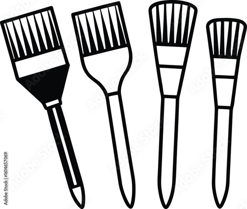 Four paint brushes in a row silhouette