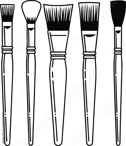 Collection of five artist paint brushes silhouette