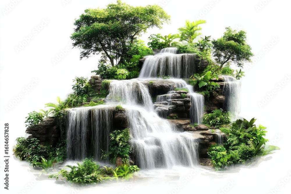 Naklejka premium Scenic Beauty of Waterfalls in a Verdant Landscape