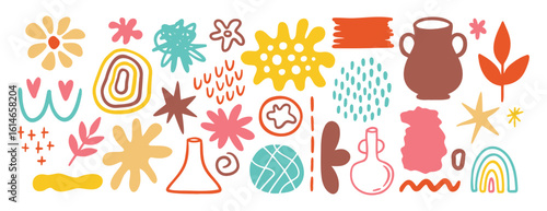trendy matisse doodle organic shapes design elements set. hand drawn style inspired leaves, stars elements. Flat isolated shapes