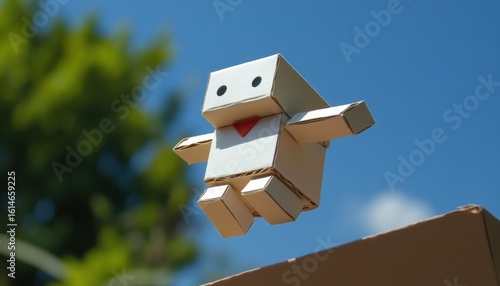 Creative kids build mini technology creature cardboard robot spacecraft adventure outdoor fun dynamic exploration