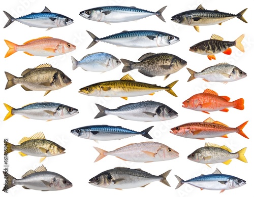 Various fish species, isolated on white