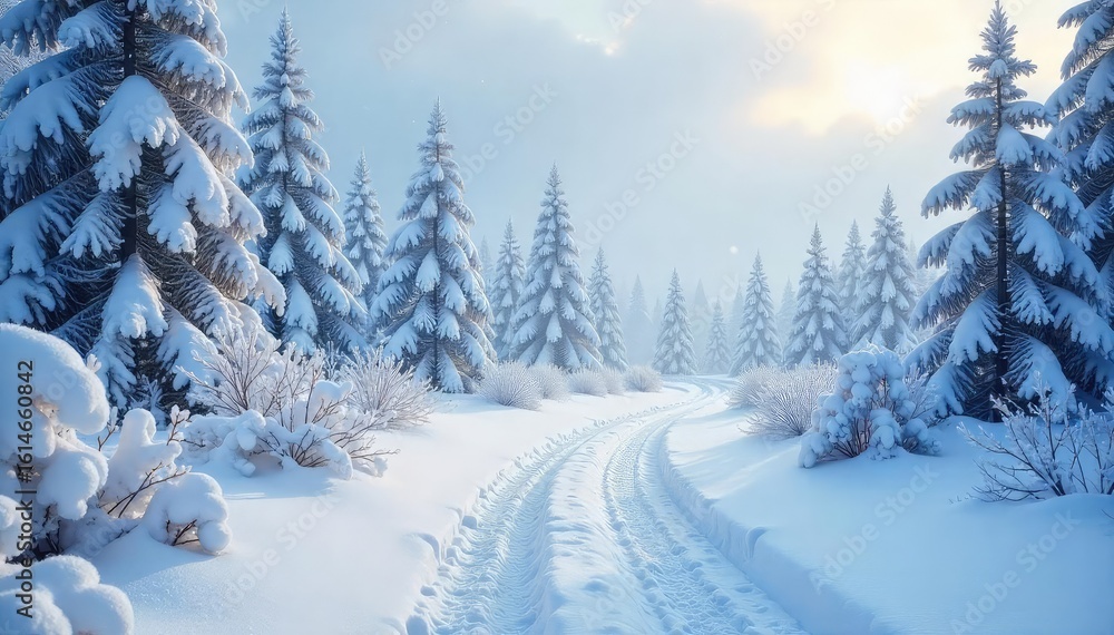 Fototapeta premium Frozen landscape blanketed in pristine snow, icy branches glistening under a cold winter sky Perfect for winter wonderland, cold weather, or frozen scenery themes , snow, antarctic, majestic