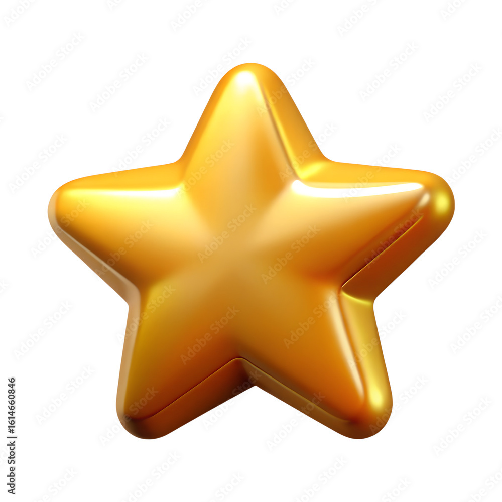 Fototapeta premium 3D Golden Star Plastic Icon – Rating & Favorite Symbol for UI/UX