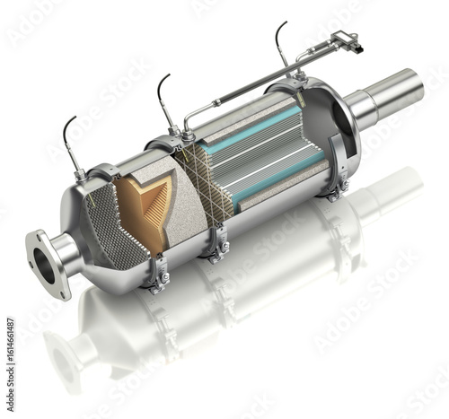 Cross section of diesel particulate filter -DPF filter - 3D illustration
