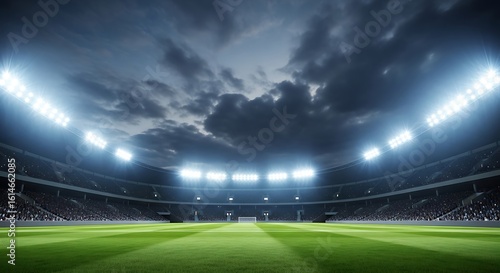 Soccer stadium at night with lights