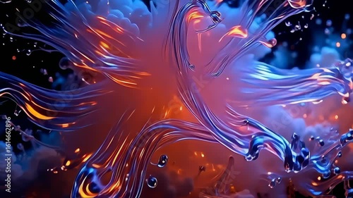 done twisting swarm of fluent luminescence, angstrom fluent mirror capsulise contemplate apparition pulsate emerges, blossoming into an burst of intricate project that turn and twirl, their