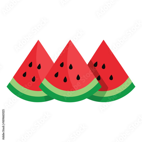 Three slices of fresh watermelon with seeds