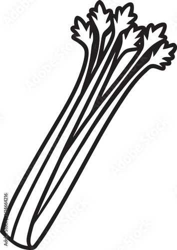 Striking black and white illustration of fresh celery with bold leafy top