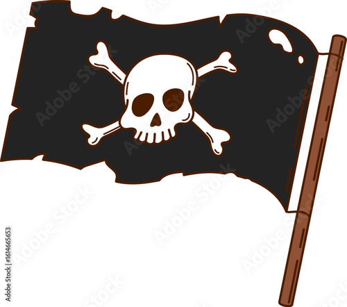 Cartoon groovy corsair or pirate Jolly Roger flag, vector symbol of Caribbean sailors. Groovy pirate flag with skeleton skull and crossbones of Rolly Roger for pirate ship or corsair boat sign