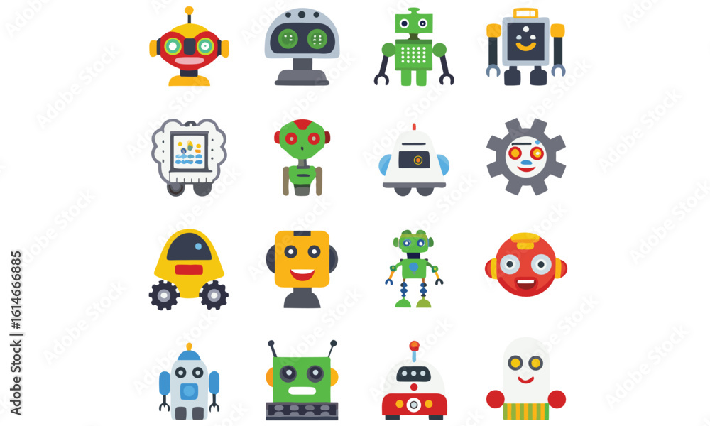 Fototapeta premium Robot & AI Icons Set Brain, Chip, Love tech Vector