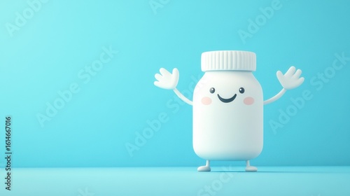 Cute cartoon syringe character smiling with big eyes and a cheerful face on a white background