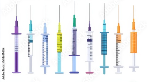 Cute cartoon syringe character smiling with big eyes and a cheerful face on a white background