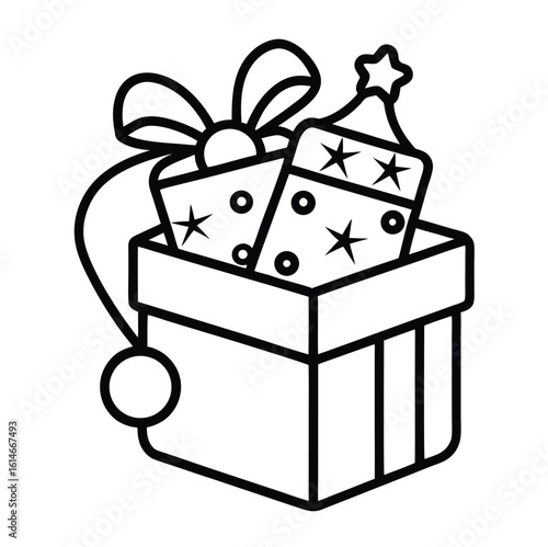 Christmas stocking stuffer box with black outline and festive colors