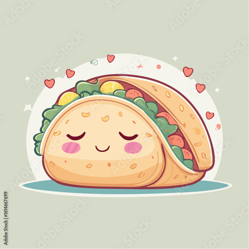 A sleepy taco snoozes in its tortilla blanket, radiating calm and cozy food humor.