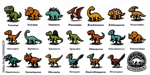 恐竜アイコンセット(カラー)、Dinosaur Icon Set(color)