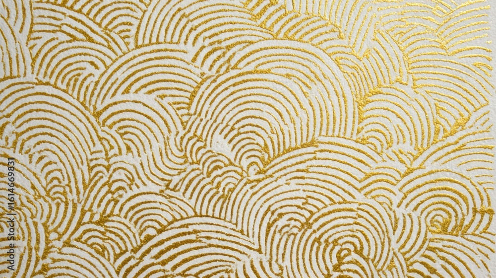 Fototapeta premium Intricate golden wave patterns flow across a white surface, creating a luxurious and modern aesthetic ideal for home decoration or creative projects.