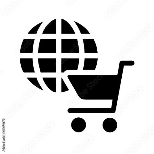 Global E-commerce Shopping Icon  Minimalist Cart & Globe Vector for Online Store, Delivery & Web Business