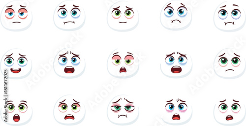 Cartoon faces emotions expression sad happy angry surprised vector illustration graphic design set collection