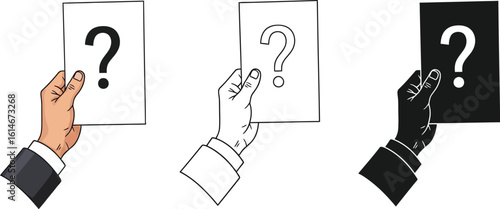 Question mark card hand holding uncertainty doubt confusion problem solving inquiry concept unknown